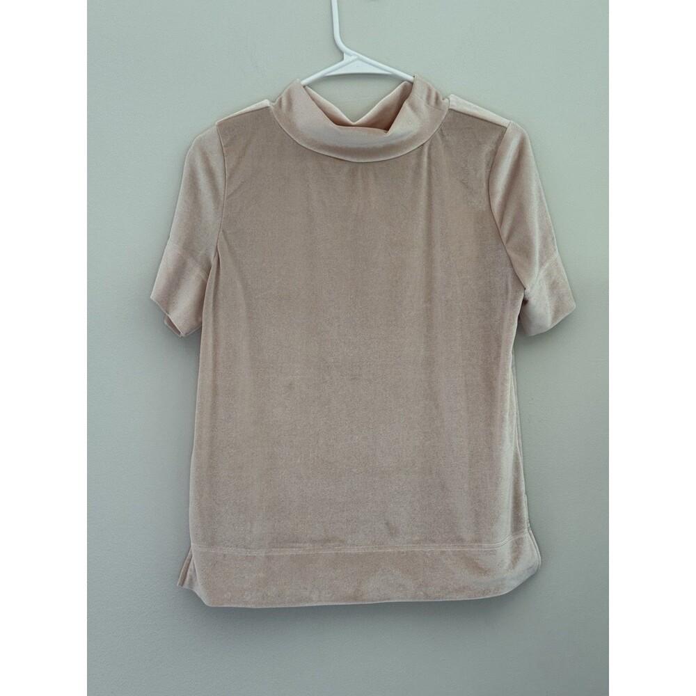 Anthropologie Krisha Velvet Mock Neck Short Sleeve Top Light Pink Blush Women S - Picture 2 of 8